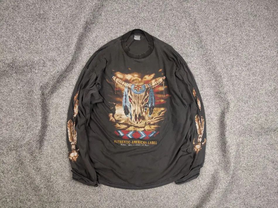 Vintage Vintage 90s Authentic American label skull horns long sleeve Size US L / EU 52-54 / 3 - 1 Thumbnail