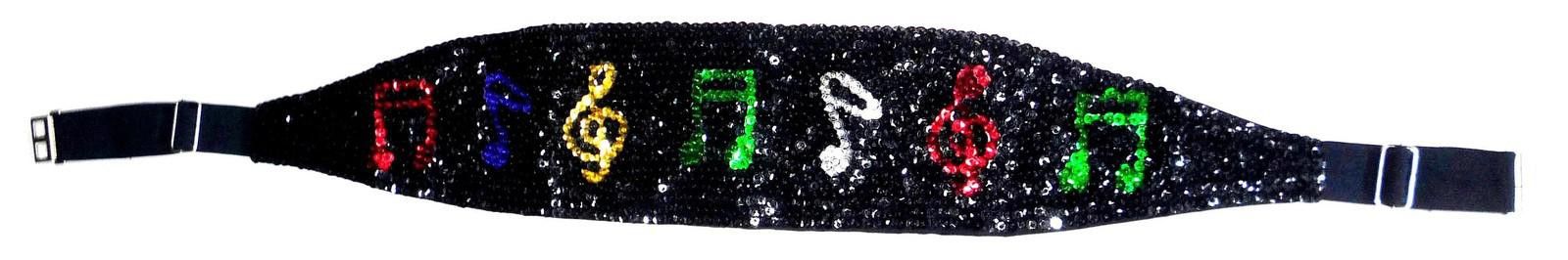 Designer Sequin Cummerbund Belt Black with Color Music Notes Size ONE SIZE - 1 Preview