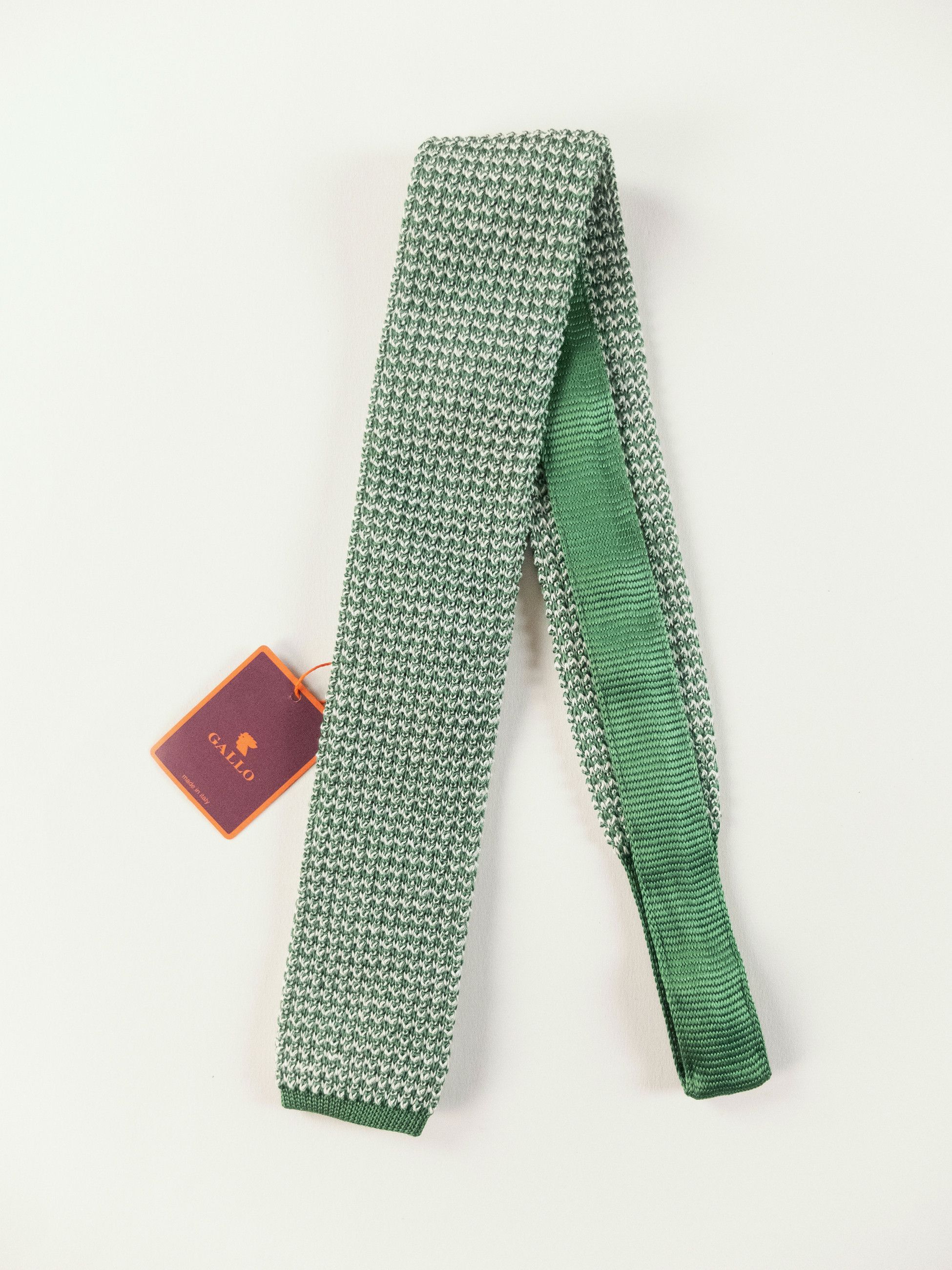 Other GALLO green & white knit skinny silk linen blend tie NWT Size ONE SIZE - 1 Thumbnail
