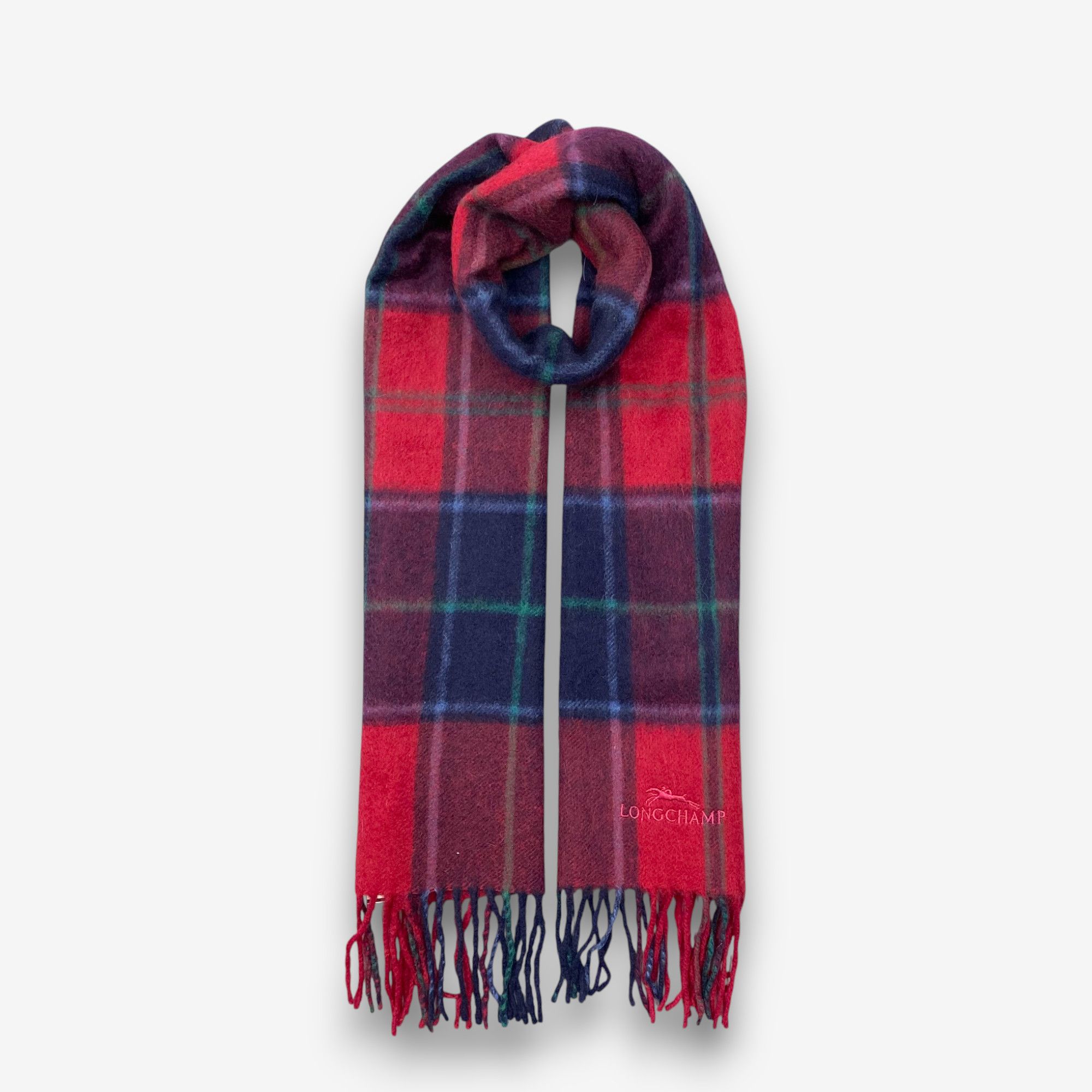 Longchamp Vintage Longchamp Scarf Muffler Wool Tartan Plaid Scarves Size ONE SIZE - 1 Thumbnail