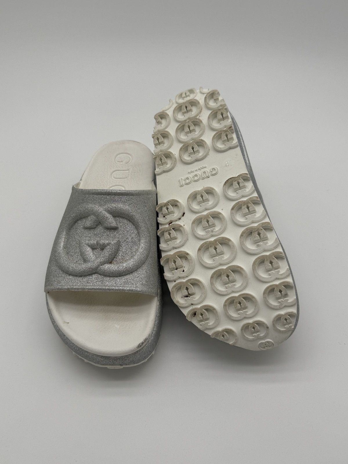 Gucci Silver Glitter Gucci Platform Slides Size US 8 / IT 38 - 8 Thumbnail