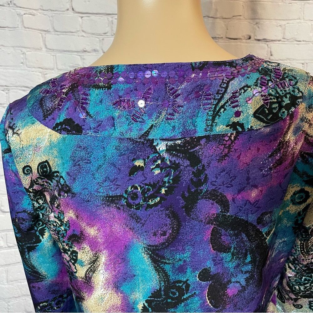 Chicos New Chico's Purple Blue Paisley Sequins Long Sleeve Tunic S Size S / US 4 / IT 40 - 6 Thumbnail