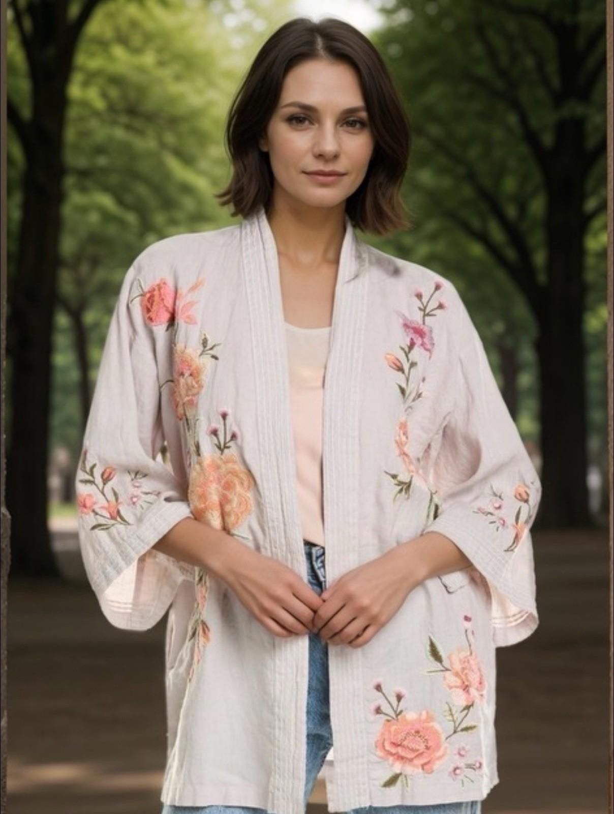 Johnny Was NEW Johnny Was XL 1X Linen Embroidered Kimono Cardigan Wrap Size XL / US 12-14 / IT 48-50 - 1 Thumbnail