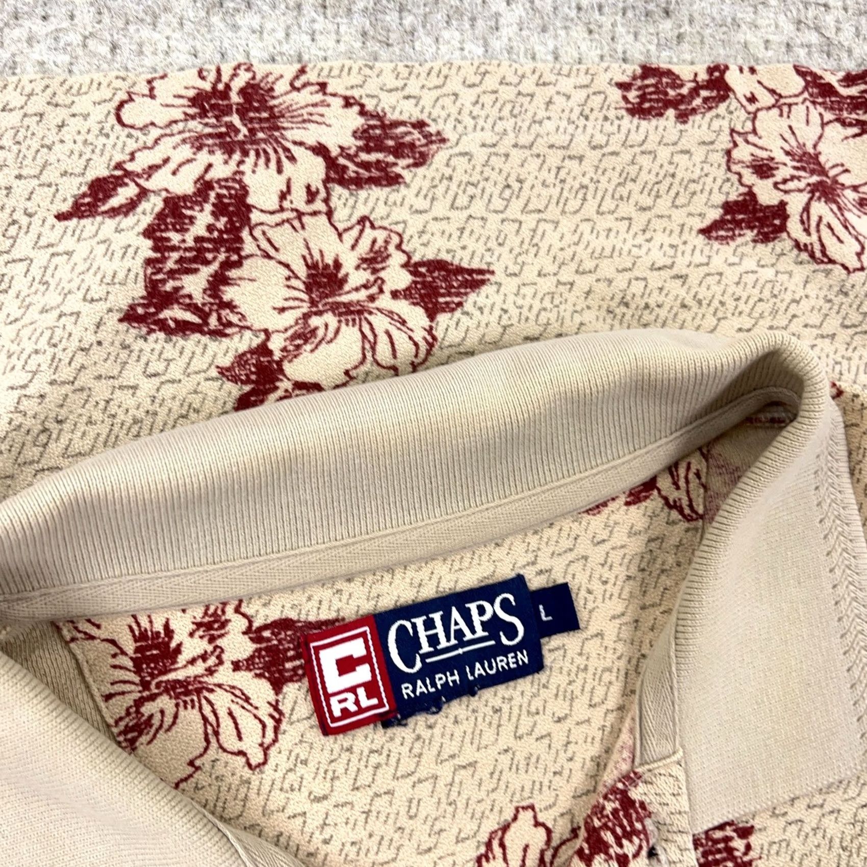Chaps VINTAGE Chaps Shirt Mens L Beige Ralph Lauren Polo Men Tan Red Hawaiian Floral Rugby Size US L / EU 52-54 / 3 - 4 Thumbnail