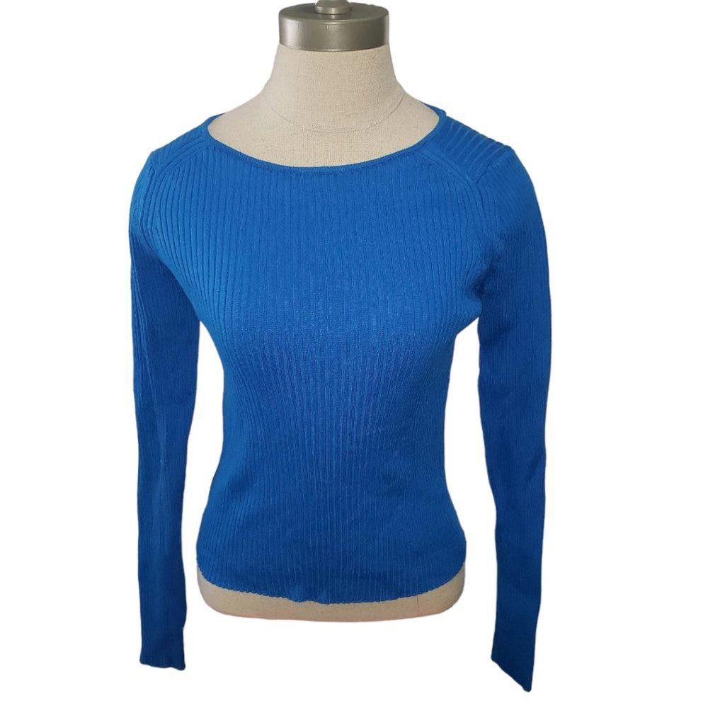 Mango CT797 Mango Ladies Turquoise Fitted Ribbed Sweater L Size L / US 10 / IT 46 - 2 Thumbnail