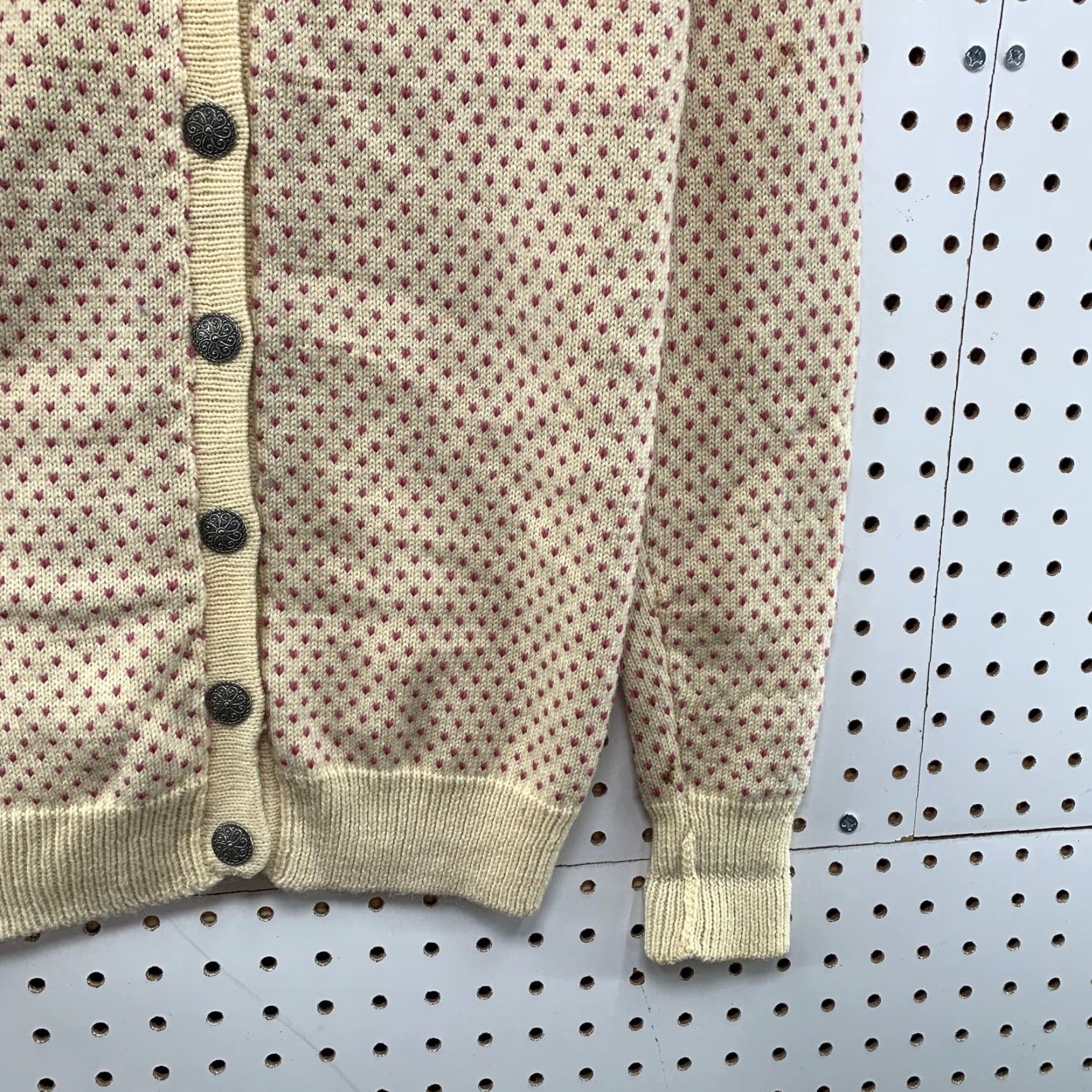 Vintage Vintage Wool Birds Eye Cardigan Sweater Womens M Beige Nordic Fair Isle Size M / US 6-8 / IT 42-44 - 7 Thumbnail
