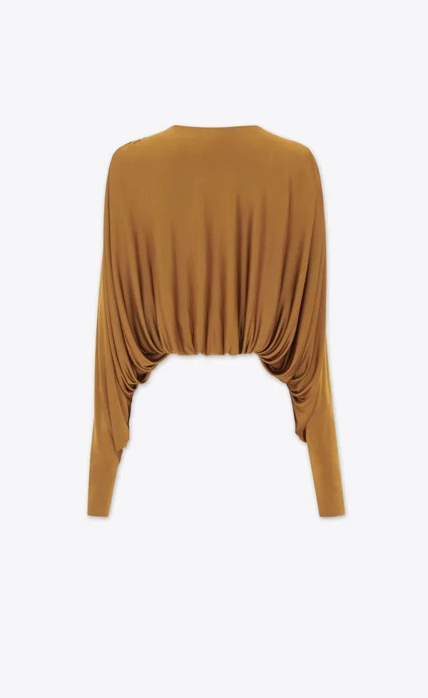 Saint Laurent Paris o1s1wg111124 Cropped Top in Shiny Jersey in Camel Size XS / US 0-2 / IT 36-38 - 2 Thumbnail