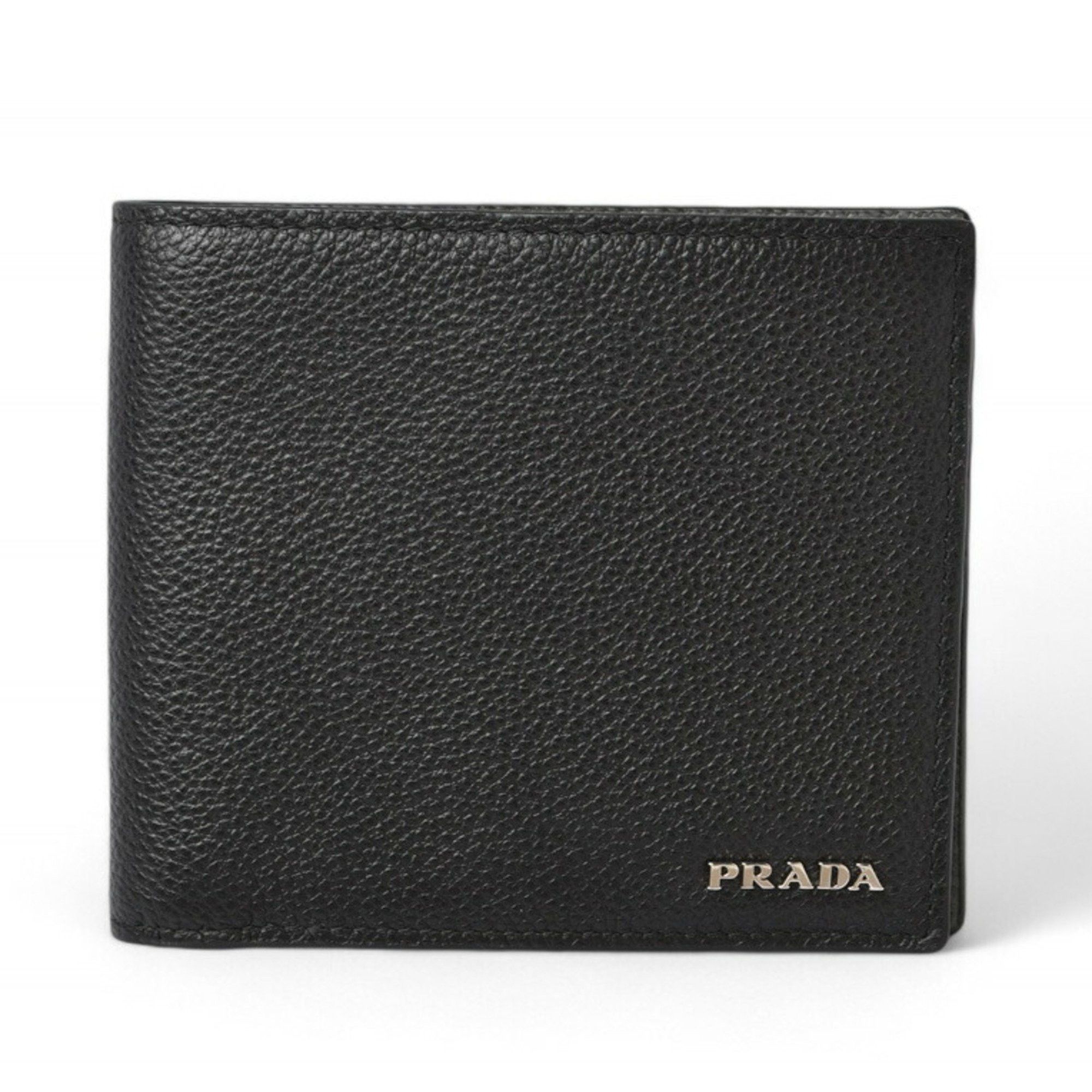 Prada PRADA Men's Wallet with Billfold 2MO513 Embossed Leather Black Grey Size ONE SIZE - 1 Thumbnail