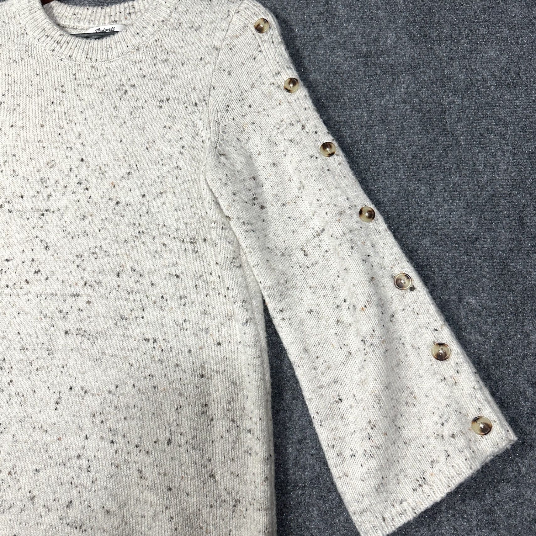 Madewell Madewell Button Sleeve Sweater Dress Knit Cream Speckled H3614 Large Beige Women Cardigan Dress Knit Size L / US 10 / IT 46 - 4 Thumbnail