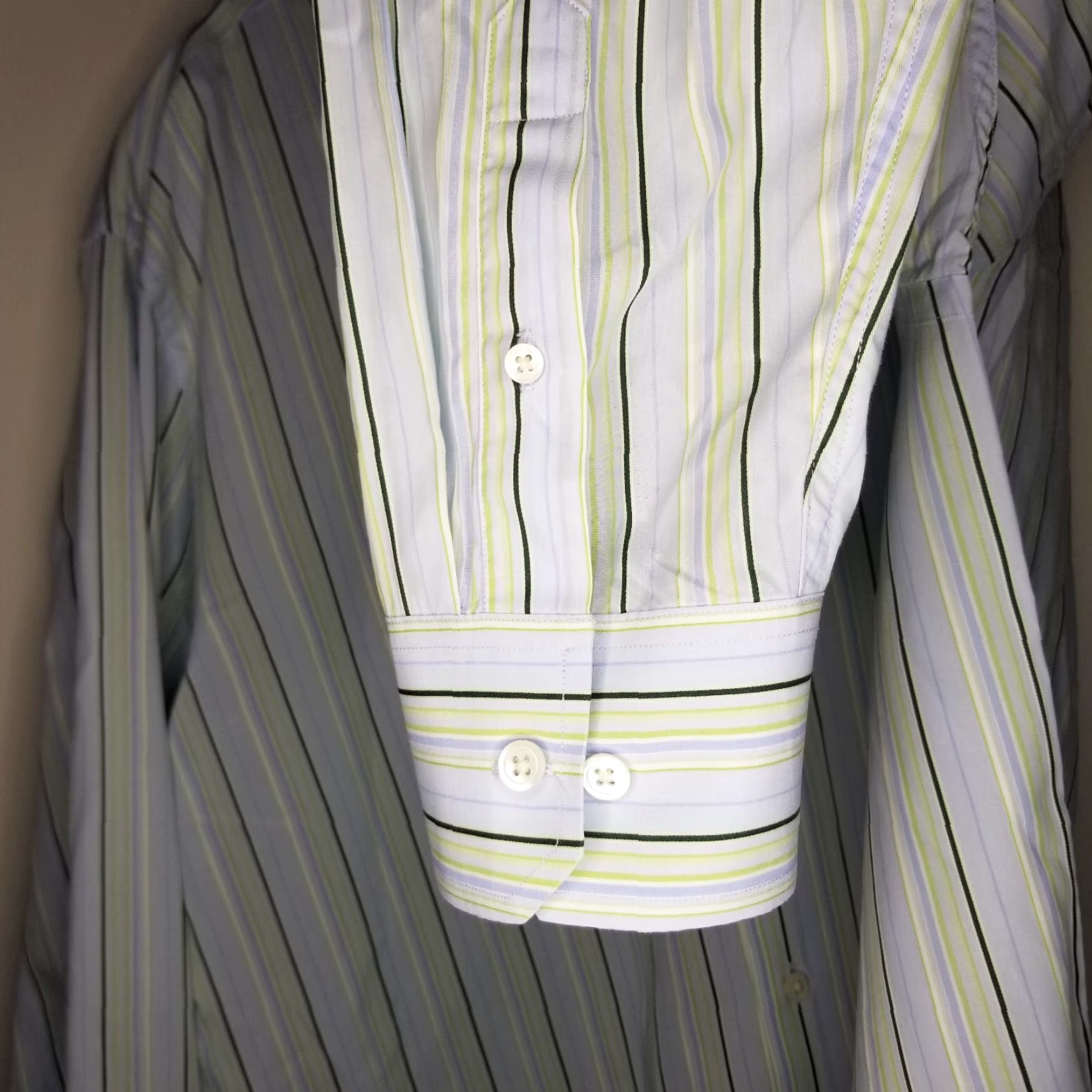 Banana Republic Banana Republic Dress Shirt Men L Blue Green Striped Long Sleeve Button-Down Shirt, Size L, Men’s Shirt Size 42R - 4 Thumbnail