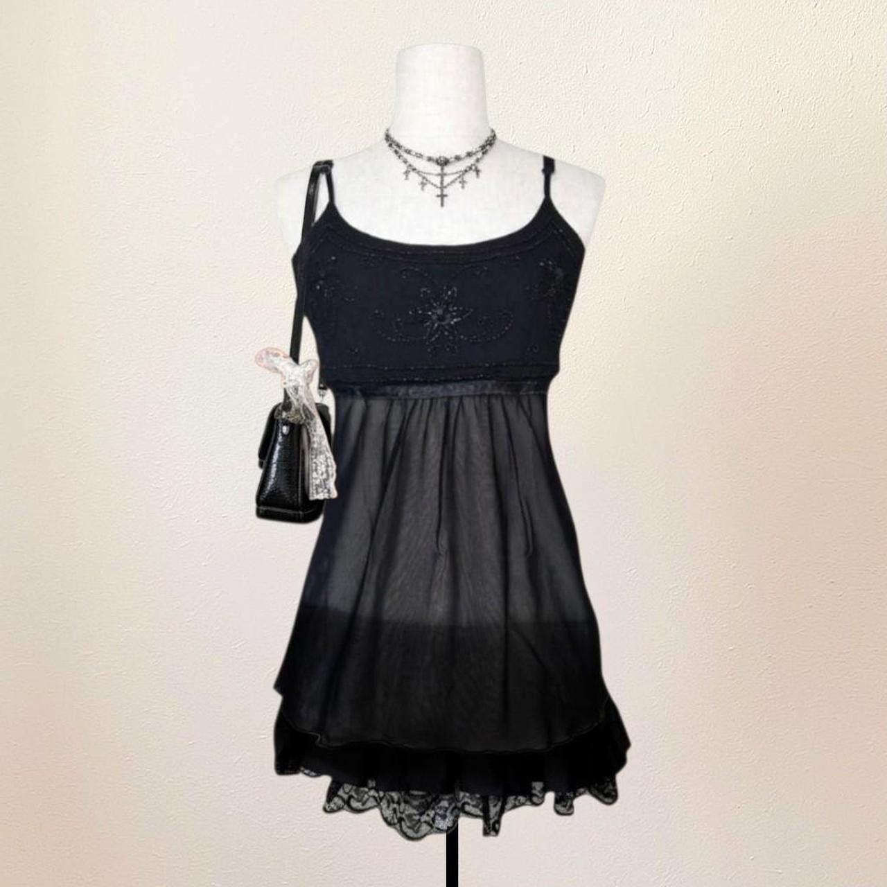 Vintage Black Mesh Cami Top with Beads, faairygrunge, whimsygoth,y2k Size S / US 4 / IT 40 - 1 Thumbnail