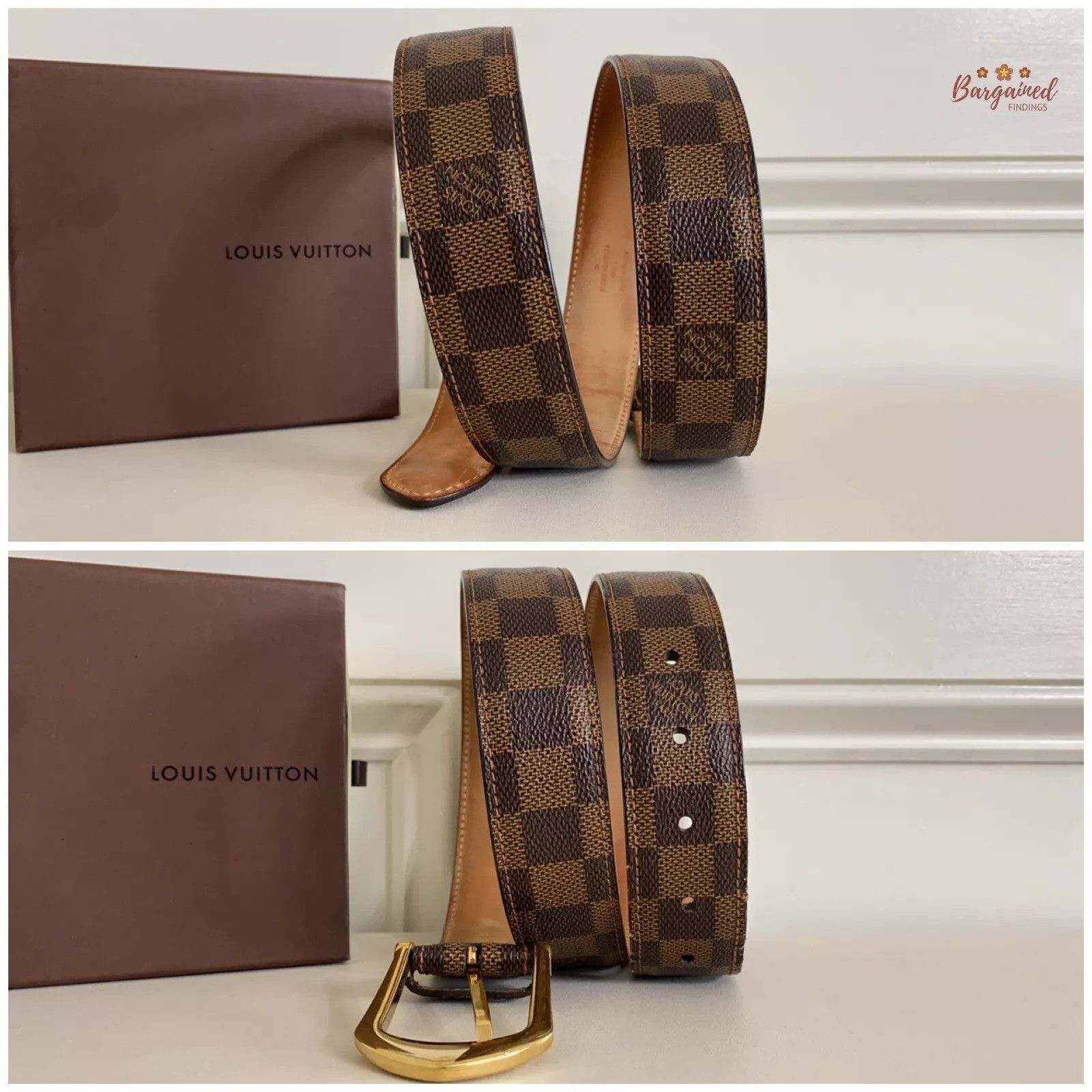 Louis Vuitton Louis Vuitton Brown Damier Ebene Riveted Gold Buckle Belt Size 32 - 2 Thumbnail