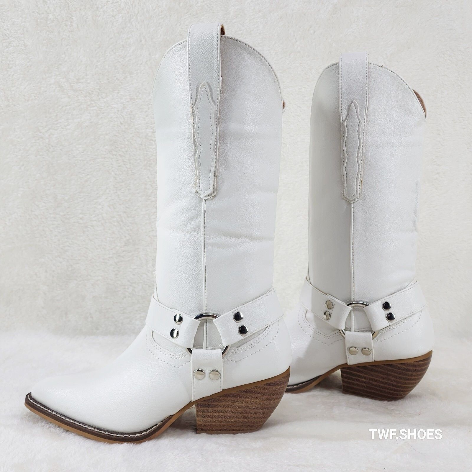 Other Western Rider Cut Harness White Leatherette Cowboy Pull On C Size US 8 / IT 38 - 3 Thumbnail