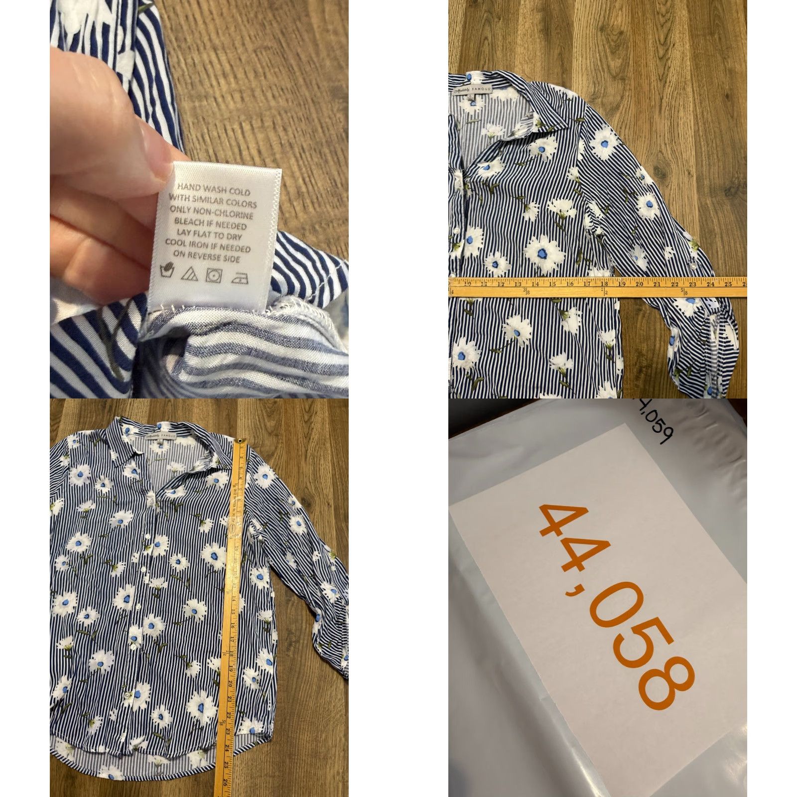 Vintage Absolutely Famous Blouse Shirt Womens Large Blue White Floral Button-Up Size L / US 10 / IT 46 - 8 Thumbnail
