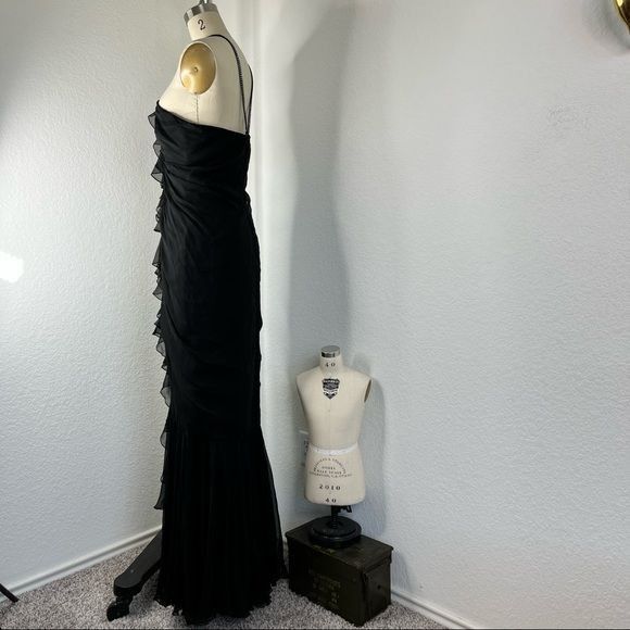 Vintage VTG William Travilla Ruffle Tiered Black Silk Chiffon Gown Size XL / US 12-14 / IT 48-50 - 5 Thumbnail