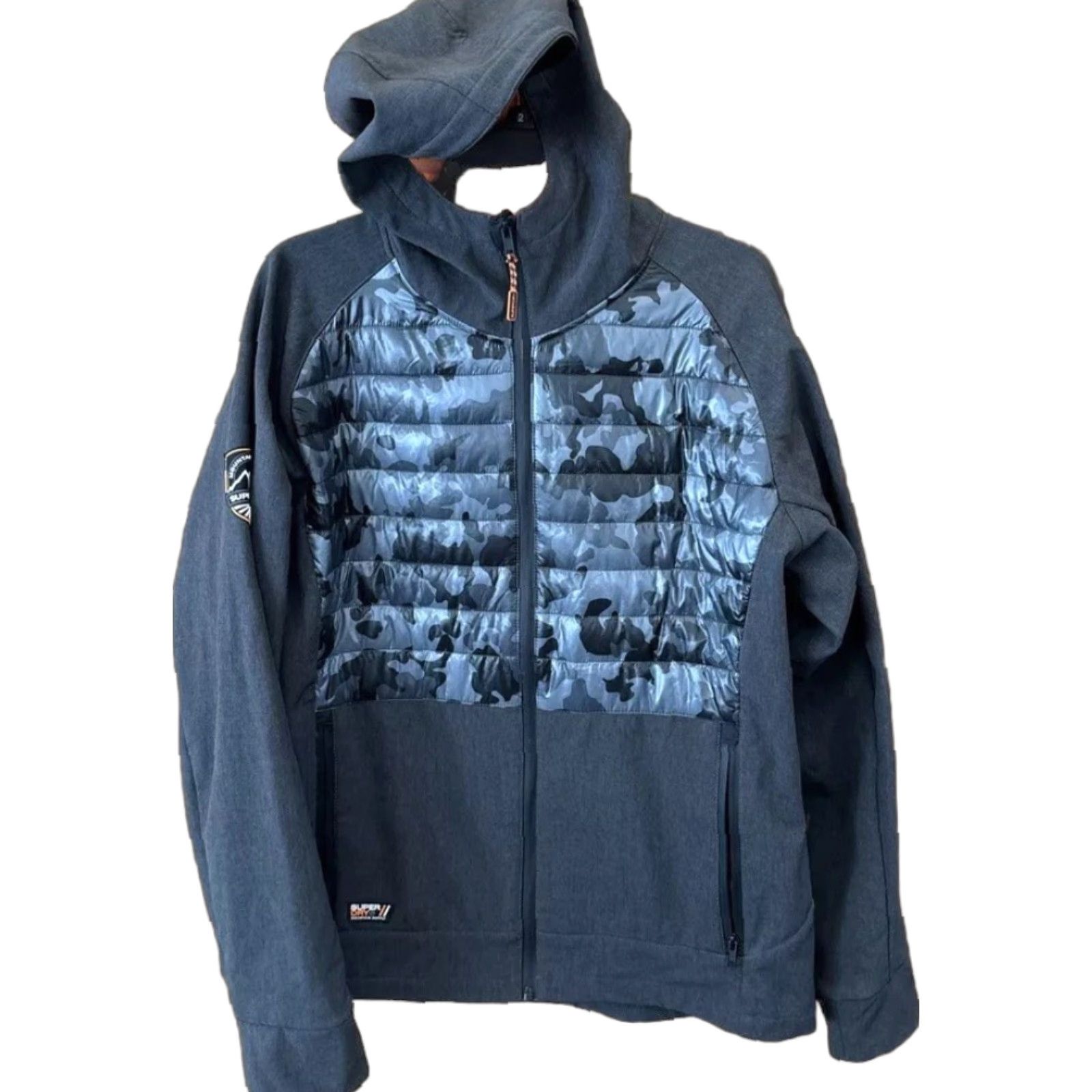 Superdry Superdry Men Jacket 2XL Charcoal Gray Grit Camo Mountain Softshell Hybrid Hooded Size US XXL / EU 58 / 5 - 1 Thumbnail