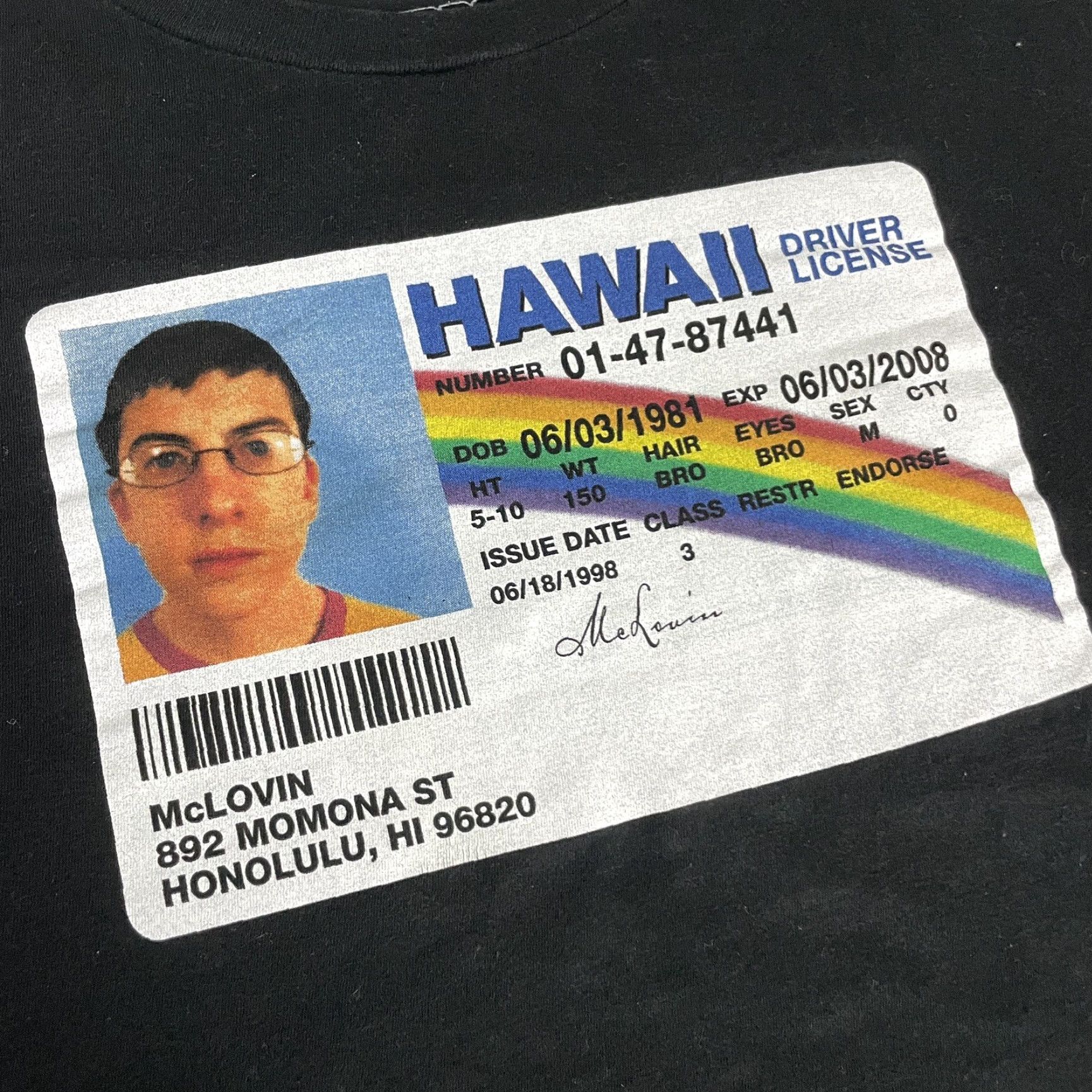Ripple Junction McLovin Driver License Graphic T-Shirt Adult 2XL Black Short Sleeve Crew Neck Logo Ripple Junction 90s Superbad Movie Funny USA Men Size US XXL / EU 58 / 5 - 3 Thumbnail