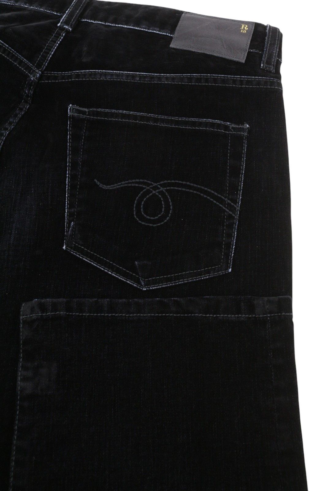 R13 ROMEO 28 Flocked Black Velvet Cropped Low Rise Dark 86242 Size 28" / US 6 / IT 42 - 6 Thumbnail