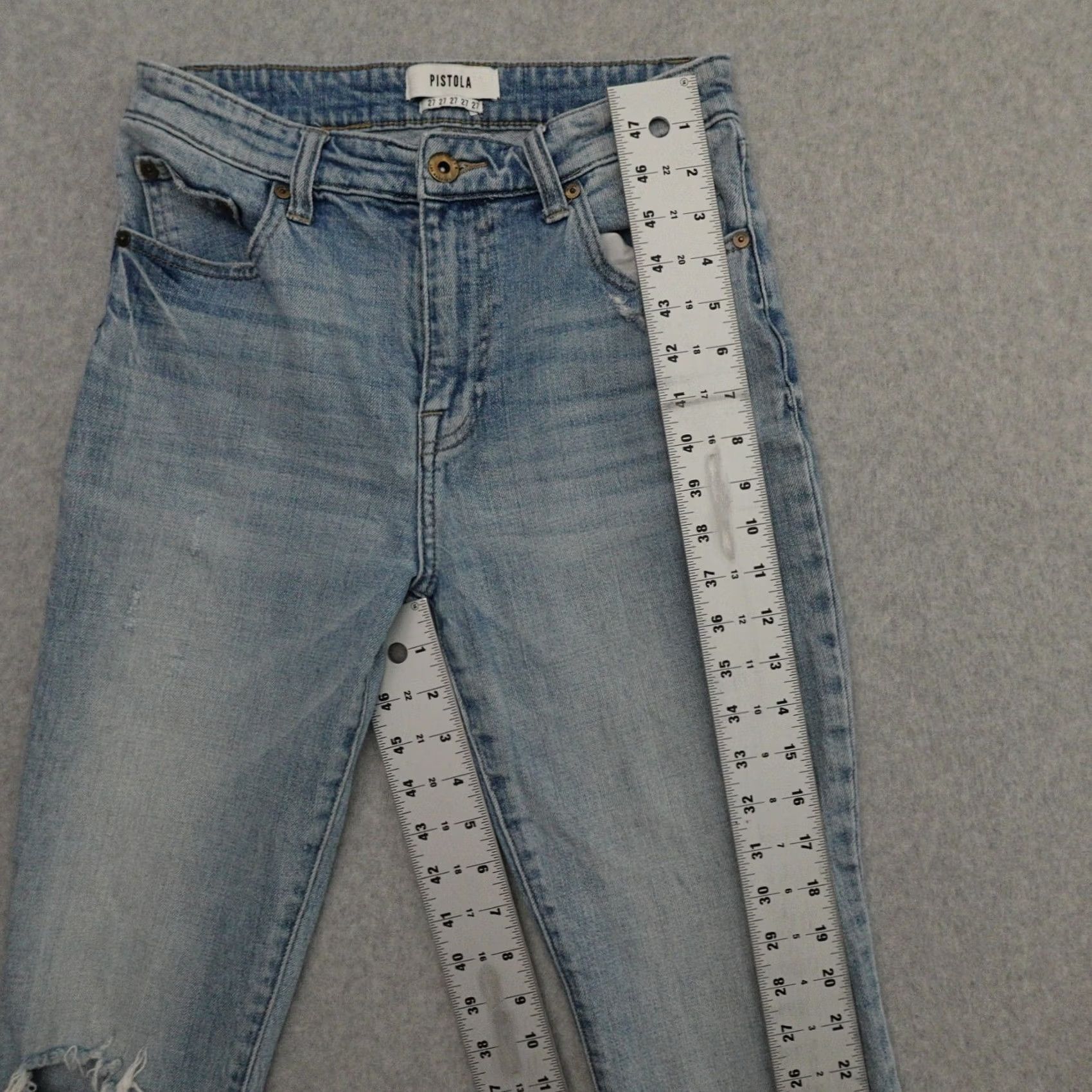 Pistola PISTOLA Jeans Womens 27 High Rise Light Wash Distressed Button Fly Straight Jeans Size 27" / US 4 / IT 40 - 7 Thumbnail