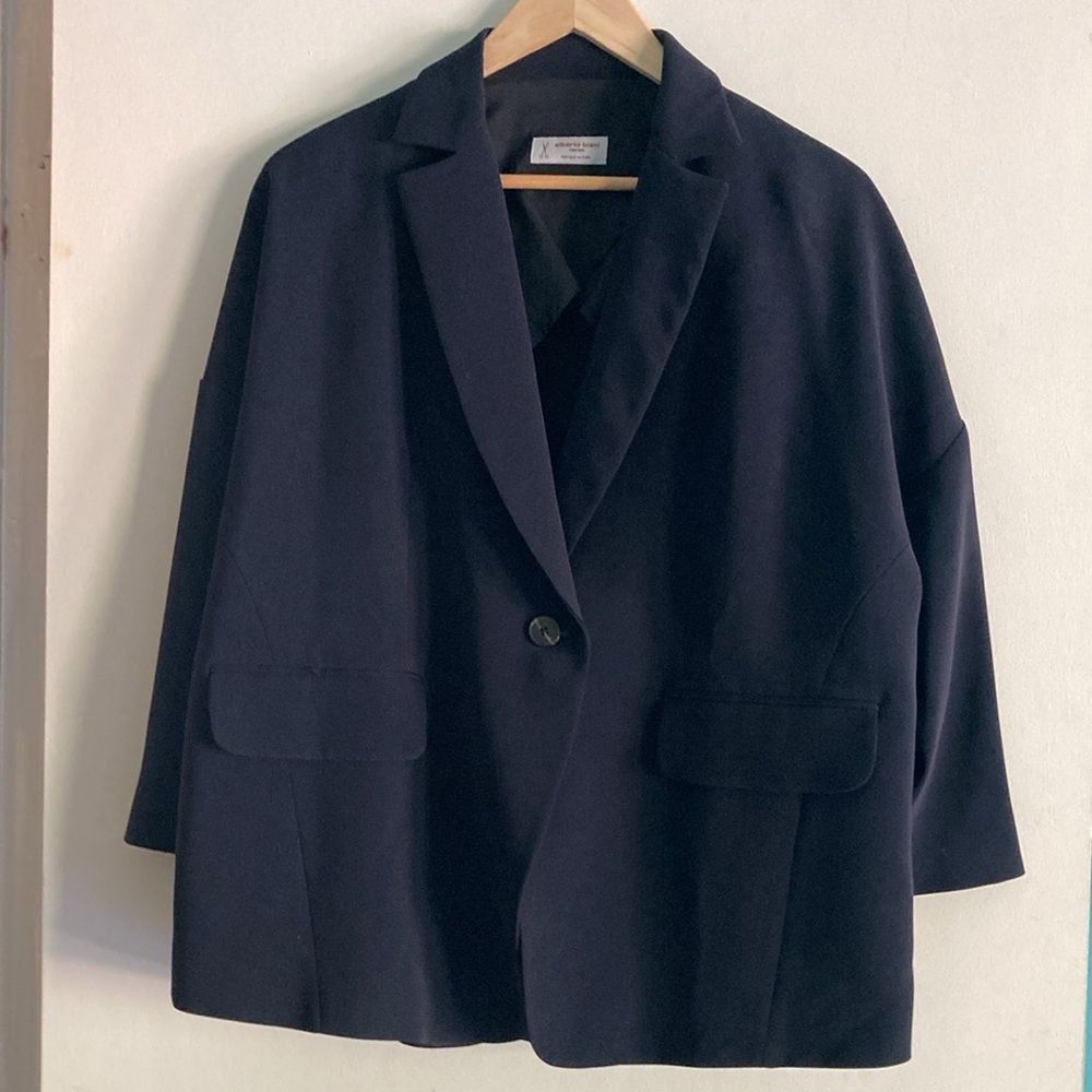 Alberto Alberto Biani Dark Navy Oversized Blazer Size 40 Fits up to Size L / US 10 / IT 46 - 2 Thumbnail