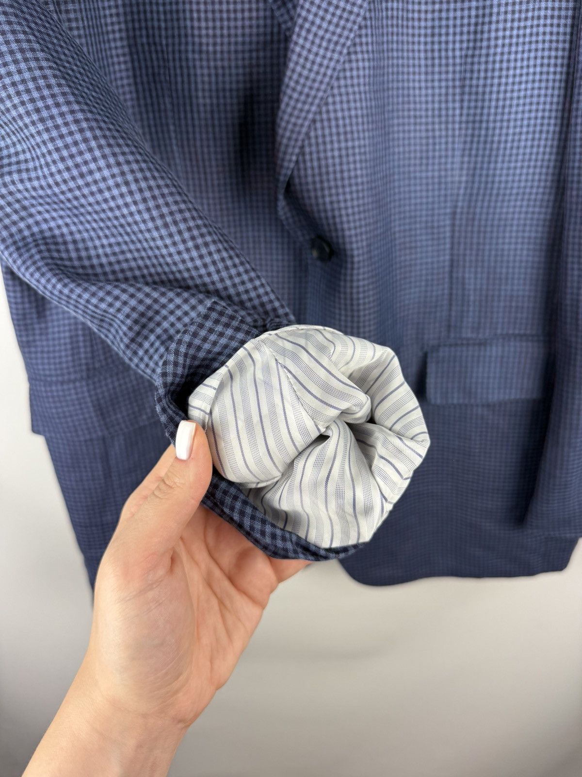 Ermenegildo Zegna Ermenegildo Zegna Duo Wool Silk Linen Checked Blazer Jacket Size 46R - 10 Thumbnail