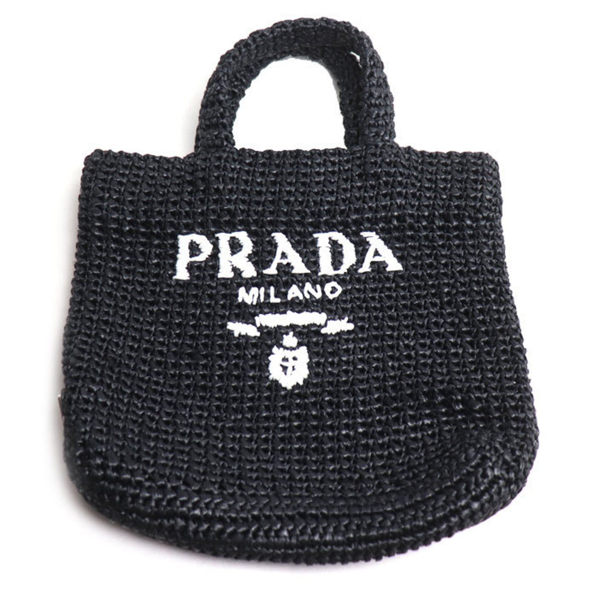 Prada PRADA Small Crochet Tote Bag, Black, 1BG422, Women's Size ONE SIZE - 1 Thumbnail