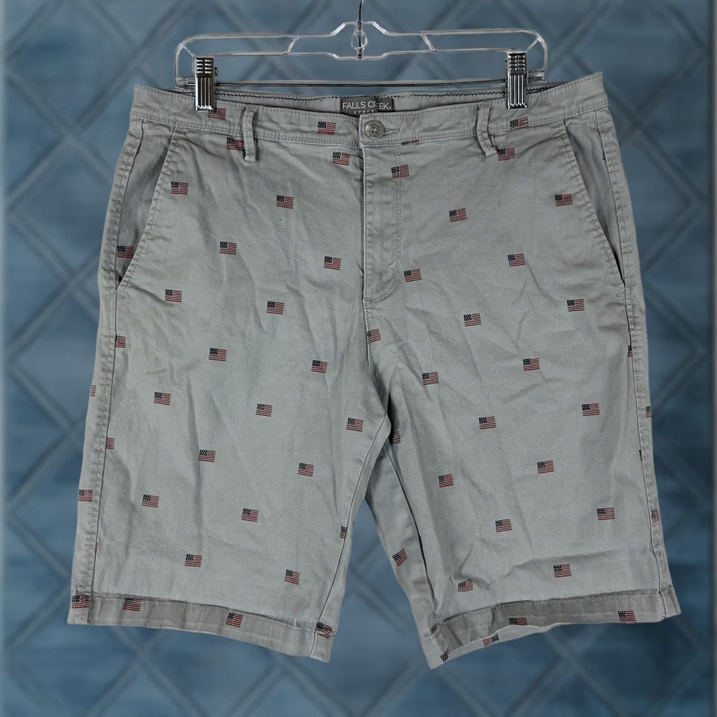 Vintage Falls Creek Chino Shorts Mens 34 Gray USA Flag Mid Rise 11in Inseam Casual Summer Size US 34 / EU 50 - 1 Thumbnail