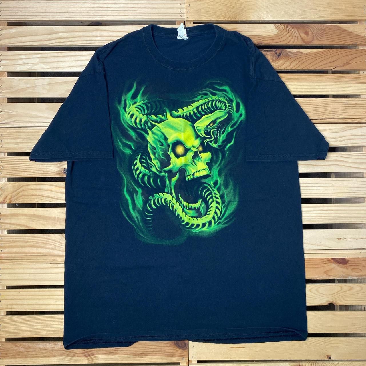 Jerzees Flaming Skulls & Snake Black Y2K Tee Size XL Size US XL / EU 56 / 4 - 1 Thumbnail