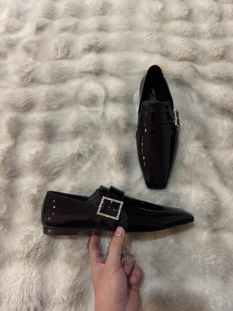 Saint Laurent Paris Saint Laurent Paris Crystal Buckle Loafers Leather Shoes Size US 8 / EU 41 - 1 Thumbnail