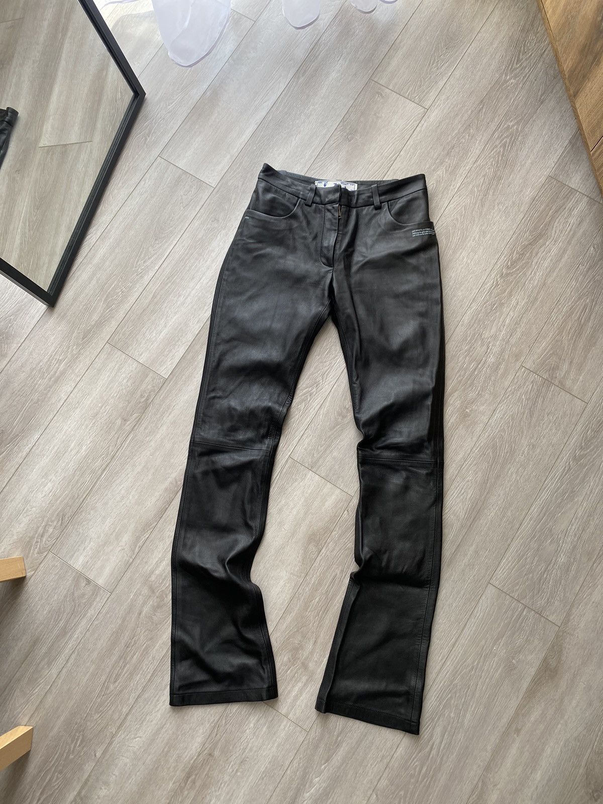 image of Off White Off-White Flare Leather Pants in Black, Women's (Size 27)