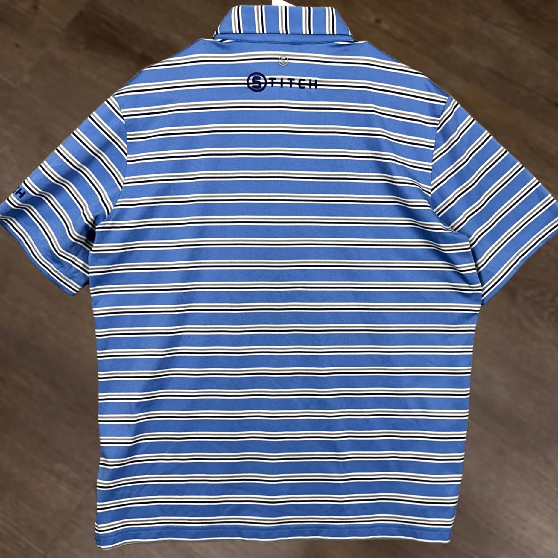 Vintage Stitch Golf Polo Shirt Mens Medium Blue Striped Rugby Stretch Short Sleeve Pocket Shirt Size US M / EU 48-50 / 2 - 1 Thumbnail