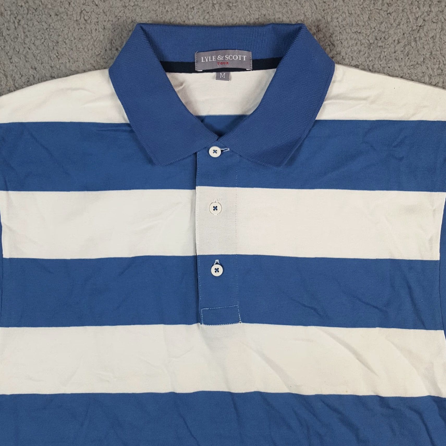 Lyle & Scott VINTAGE Y2K PREPPY BLUE STRIPED SKATE POLO Men's M Shirt Size US M / EU 48-50 / 2 - 2 Thumbnail