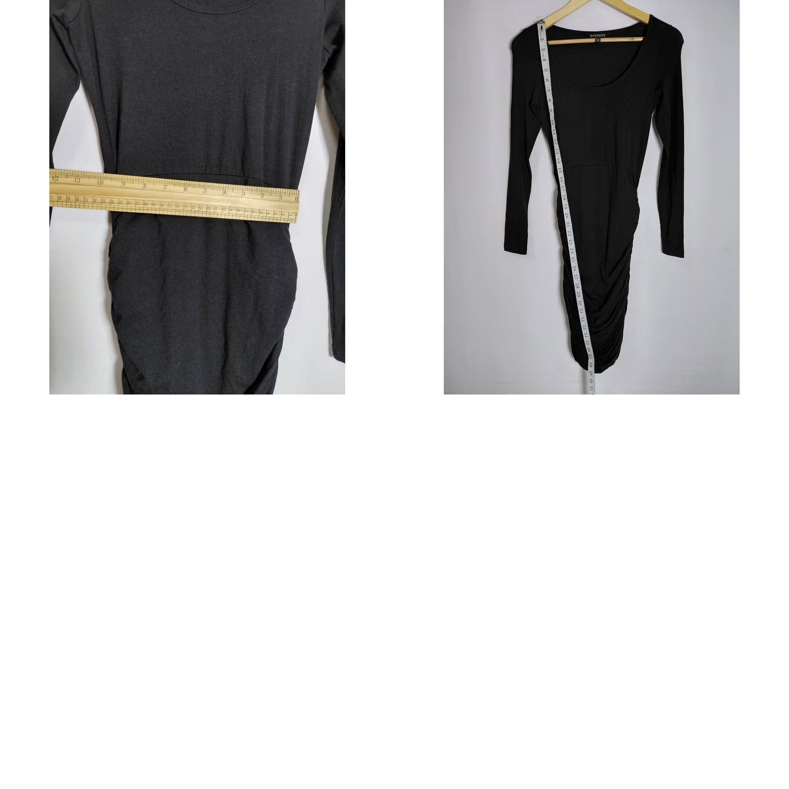 Express EXPRESS Long Sleeve Ruched Knit Midi Dress Solid Black XS Women Size XS / US 0-2 / IT 36-38 - 8 Thumbnail