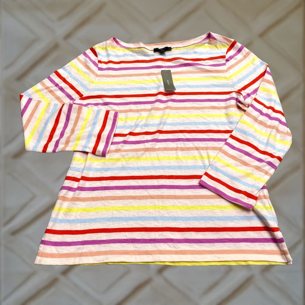 J.Crew J.CREW T-Shirt Womens Small Multicolor Striped Boat Neck Long Sleeve Cotton NWD Size S / US 4 / IT 40 - 1 Thumbnail