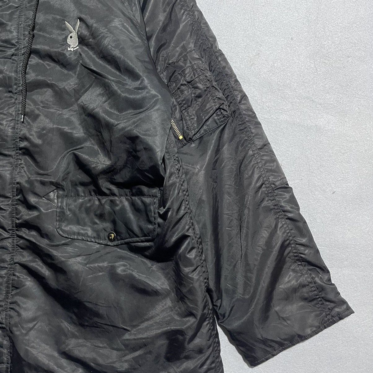 Playboy Vintage 90s Playboy Black Parka Jacket with Faux Fur Hood Size US L / EU 52-54 / 3 - 3 Thumbnail