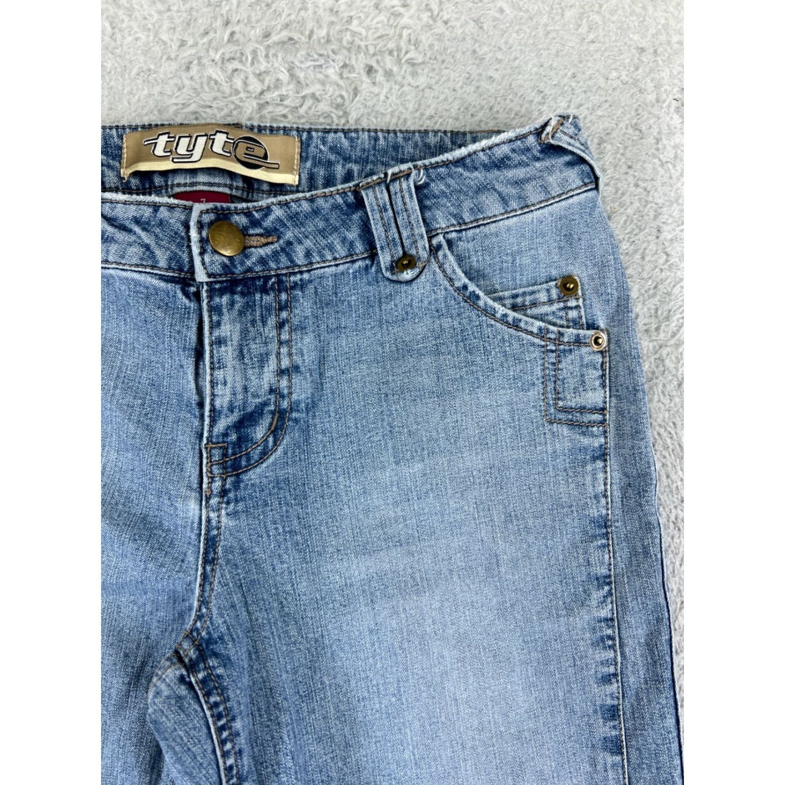 Denime Duplex Jeans Women 7 Blue Denim Low Rise Flared Embroidered Cotton Denim Jeans Womens 7 Size 28" / US 6 / IT 42 - 6 Thumbnail
