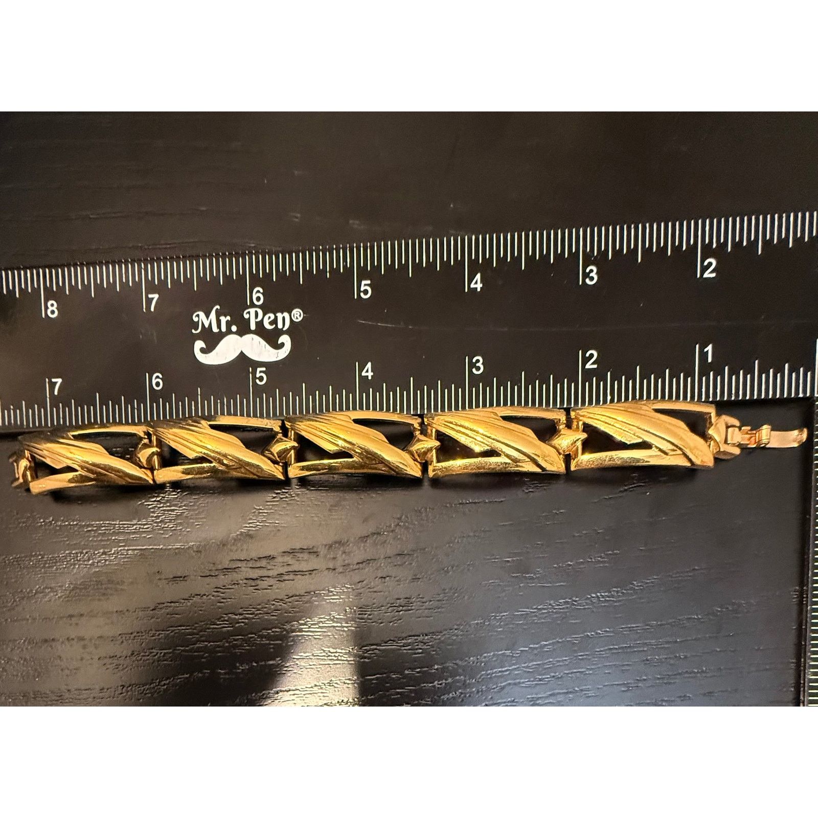 Other Vintage Signed Monet Gold Tone Geometric Link Bracelet 6.75” Size ONE SIZE - 5 Thumbnail