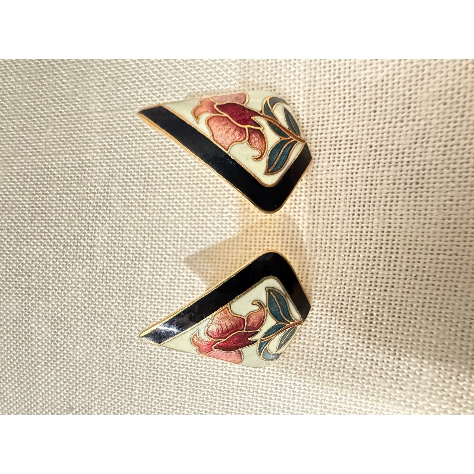 Other Vintage Signed Cloisonné Floral Post Earrings Gold Tone Size ONE SIZE - 4 Thumbnail