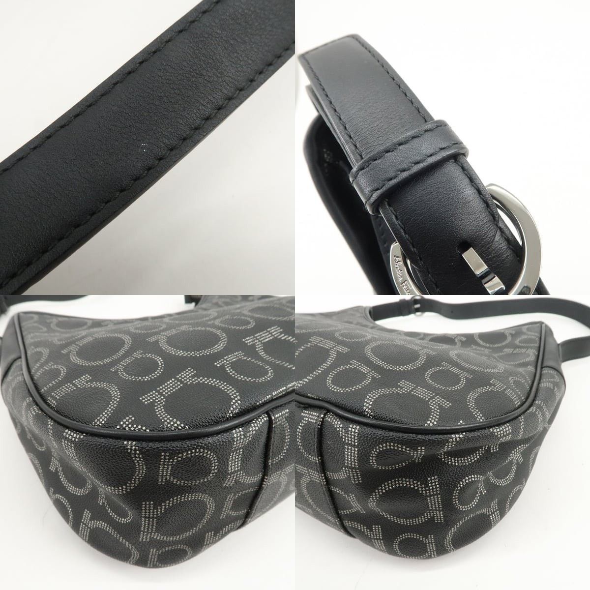 Salvatore Ferragamo Ferragamo Gancini PVC Leather Shoulder Bag Black Size ONE SIZE - 4 Thumbnail