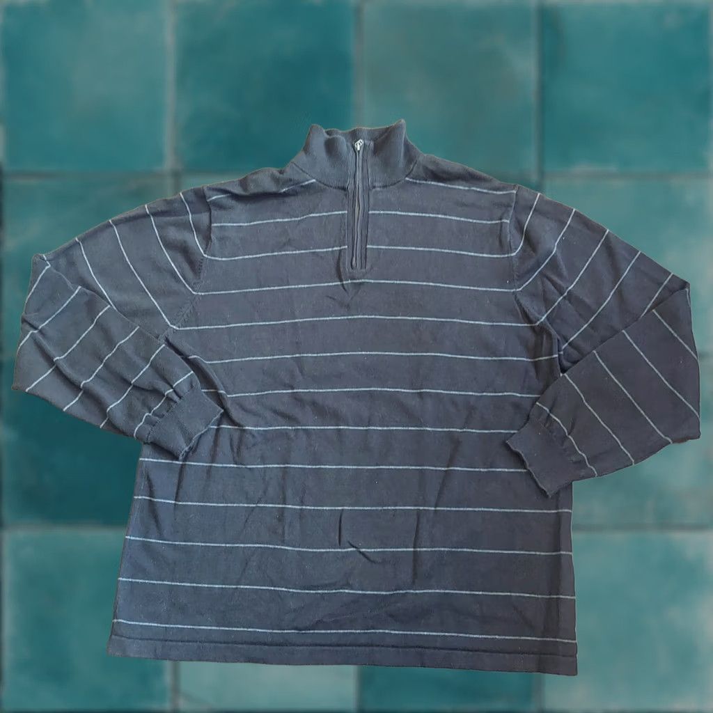 Van Heusen Van Heusen Men’s Black Striped Half Zip Turtleneck Sweatshirt - Size L, Wool/Cotton, Pullover, Vintage: No, Casual Size US L / EU 52-54 / 3 - 1 Thumbnail