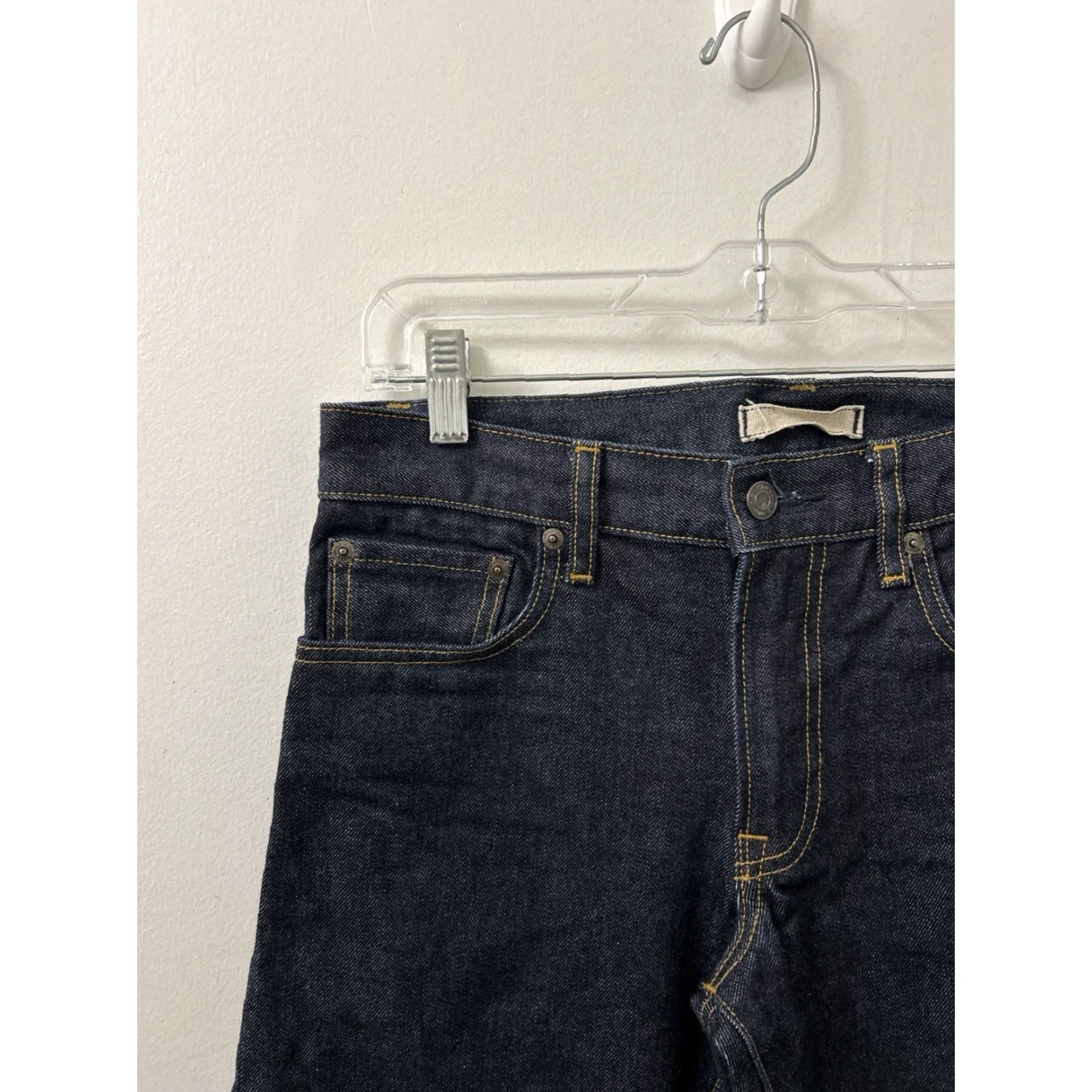 Uniqlo UNIQLO Jeans Slim Straight Fit Mens 29x32 Dark Wash Denim Blue 5-Pocket Zipper Button Logo Slim Straight Style Straight Fit Jeans Mens Size US 29 - 4 Thumbnail