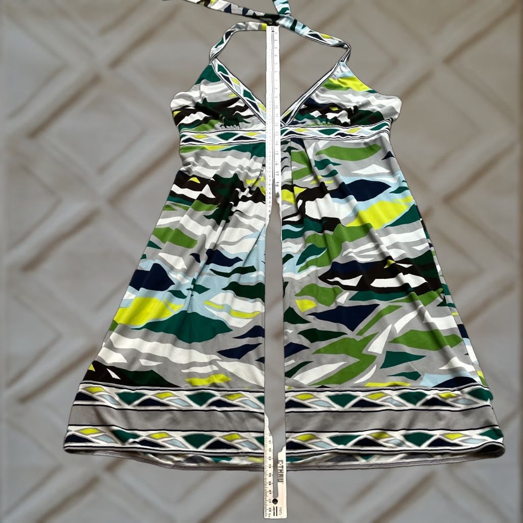 Bcbgmaxazria BCBGMAXAZRIA Halter Shift Dress Womens L Gray Green Midi Sleeveless Size L / US 10 / IT 46 - 1 Thumbnail