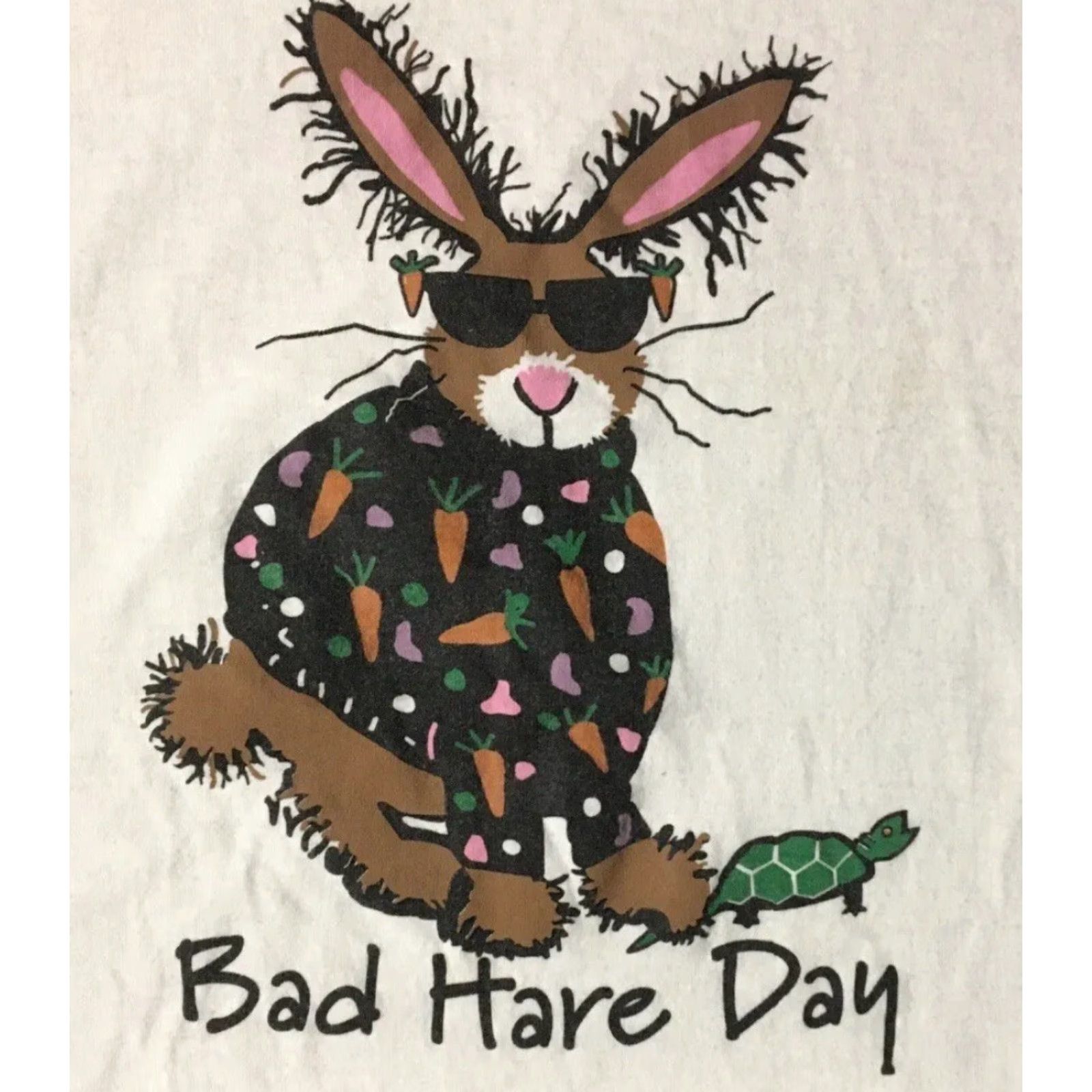 HARE VINTAGE Bad Hare Day 90s Shirt M White T-Shirt Rockabilly Grunge Humor Joke Animals Turtle Bunny Rock USA 90s Mens Size M Size US M / EU 48-50 / 2 - 2 Thumbnail