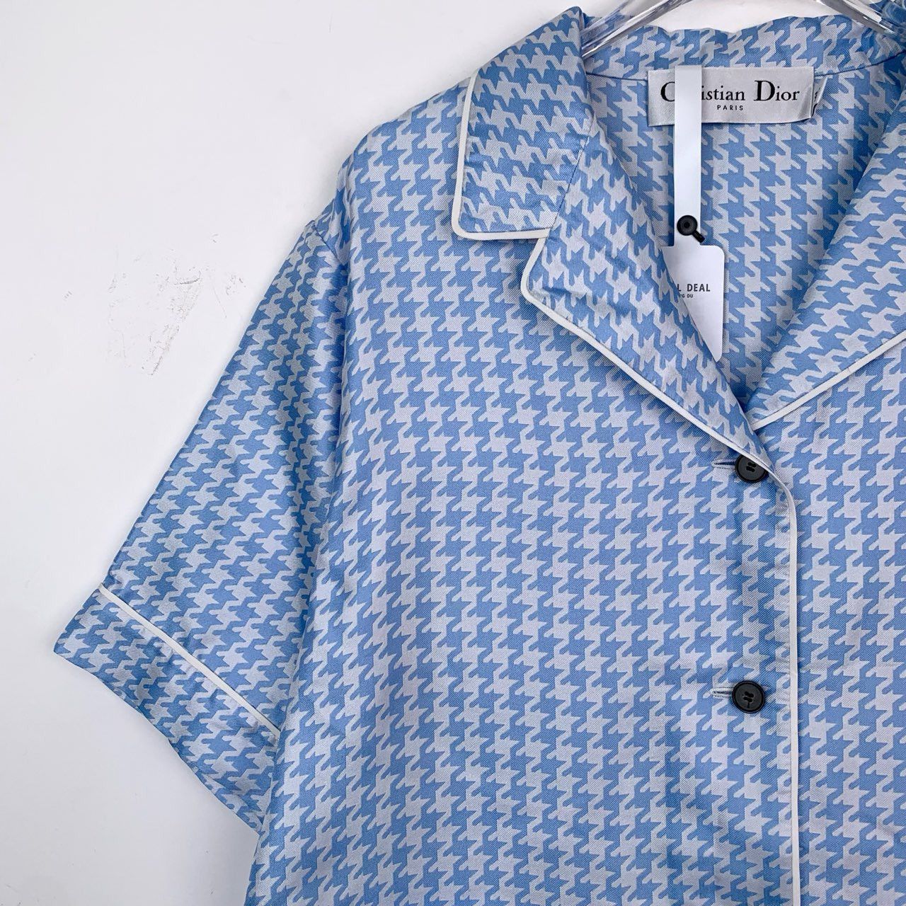 Dior Dior Blue Houndstooth Silk Collared Short Sleeve Shirt K26WX Size M / US 6-8 / IT 42-44 - 3 Thumbnail