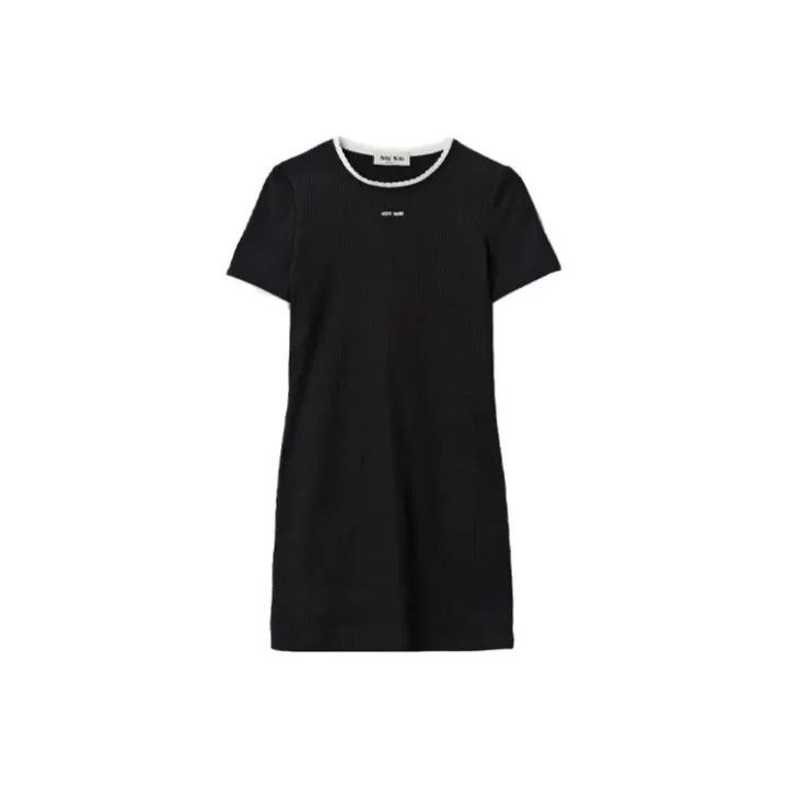 Miu Miu Miu Miu Short Sleeve Logo Dress for Women 0079 Size S / US 4 / IT 40 - 1 Thumbnail