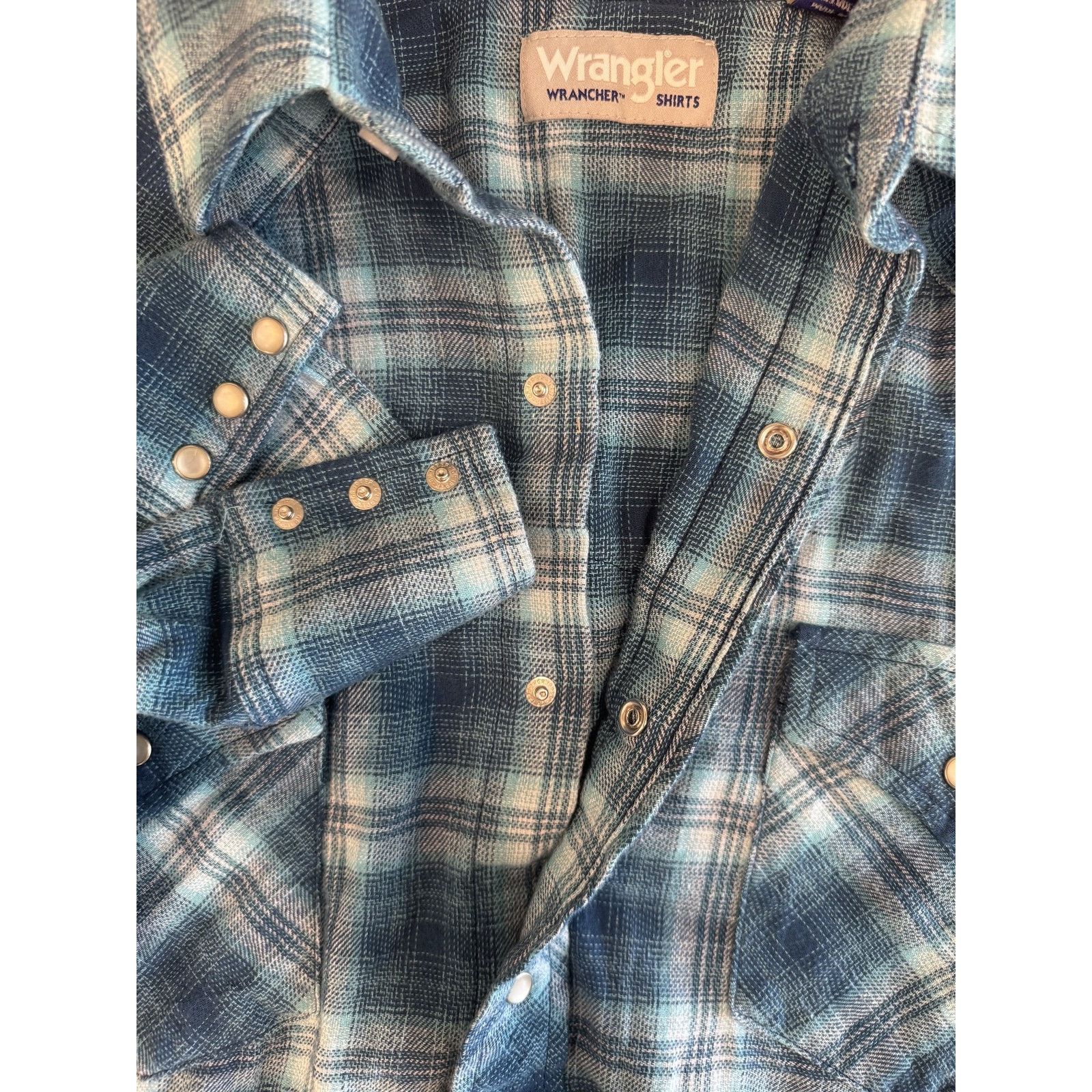 Wrangler Wrangler Wrancher Shirt Mens XL Blue Plaid Flannel Western Size US XL / EU 56 / 4 - 4 Thumbnail