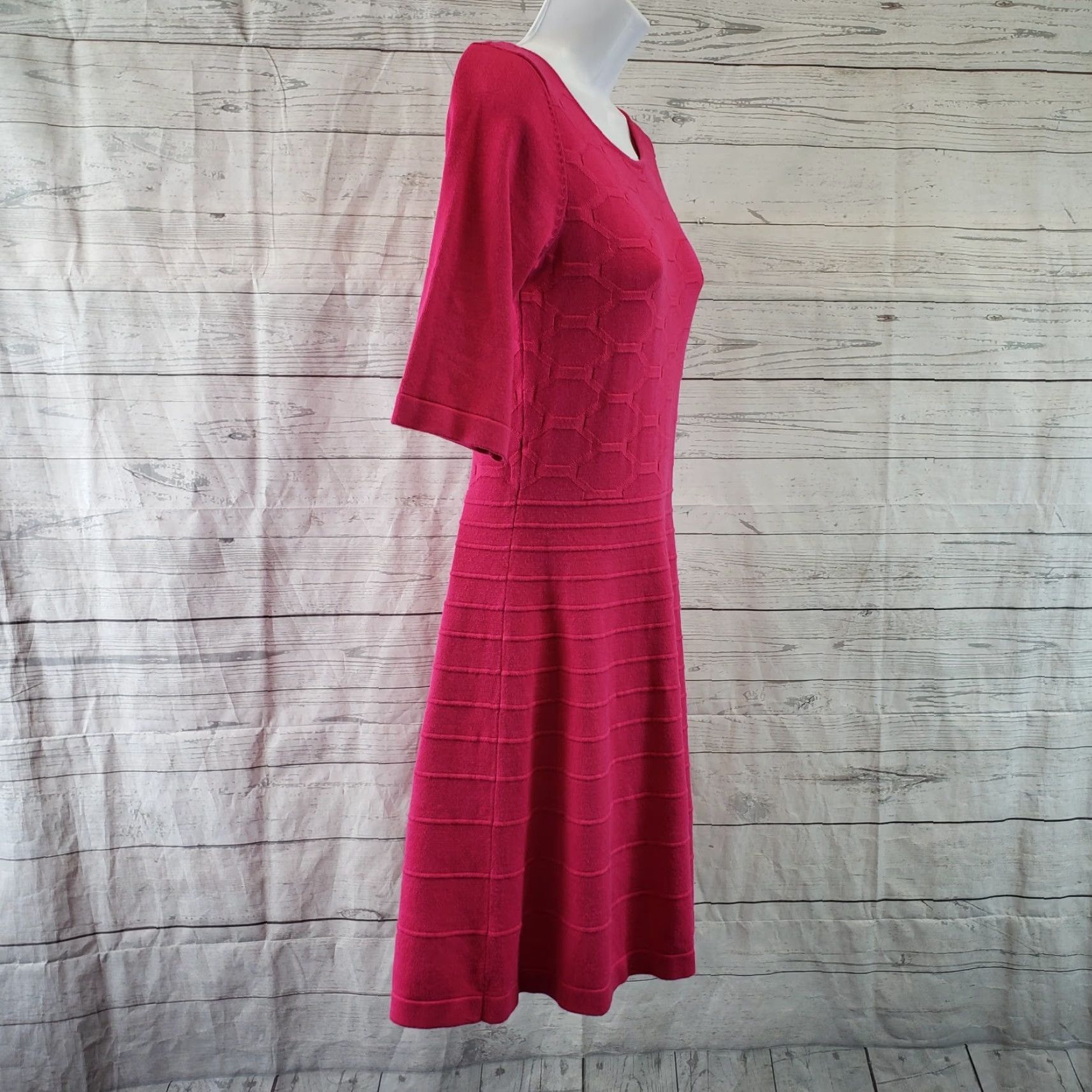 Vintage Eliza J Womens Sweater Dress Small Pink Solid Half Sleeve Viscose Blend Pullover Round Neck Dress Length Short Womens Size S / US 4 / IT 40 - 3 Thumbnail