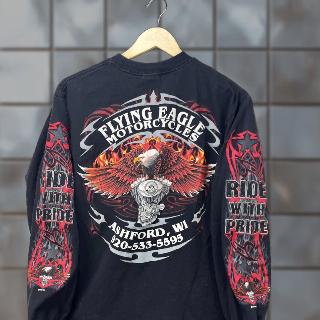 Vintage VINTAGE Flames Biker Eagle Motorcycle Long Sleeve Shirt Hit Medium Fire Men T-Shirt M Black Size US M / EU 48-50 / 2 - 1 Thumbnail