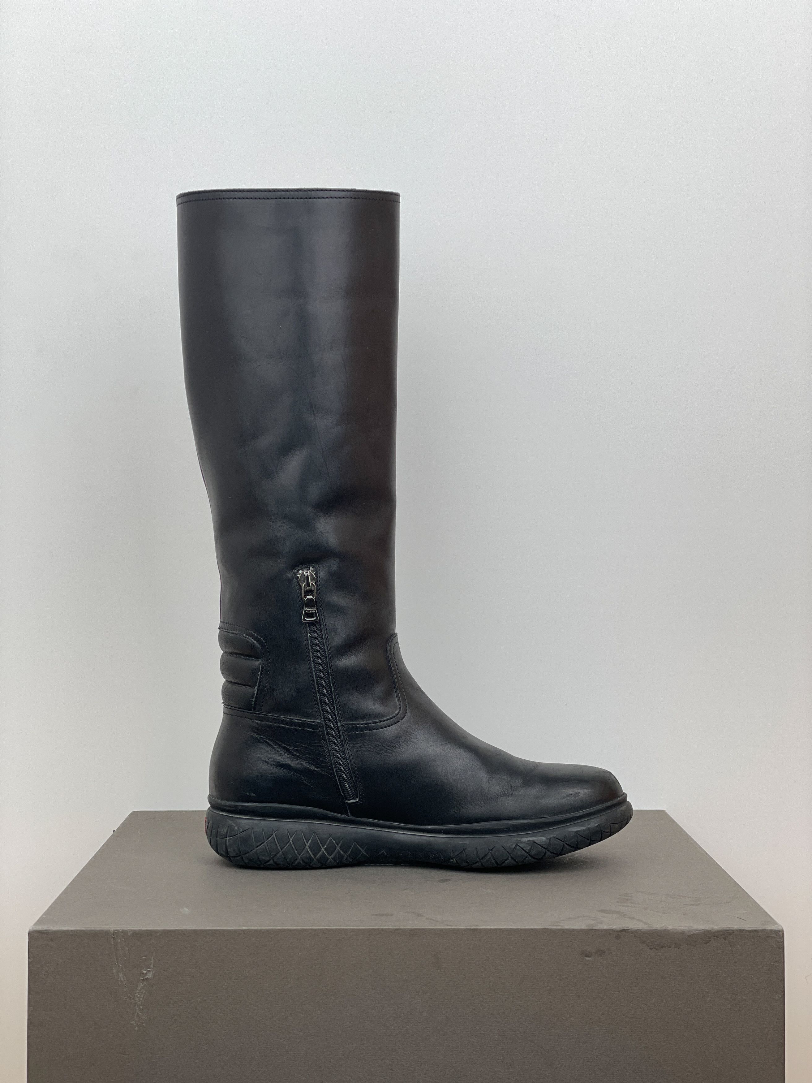 Prada AW99 Knee-High Square Toe Vibram Biker Boots