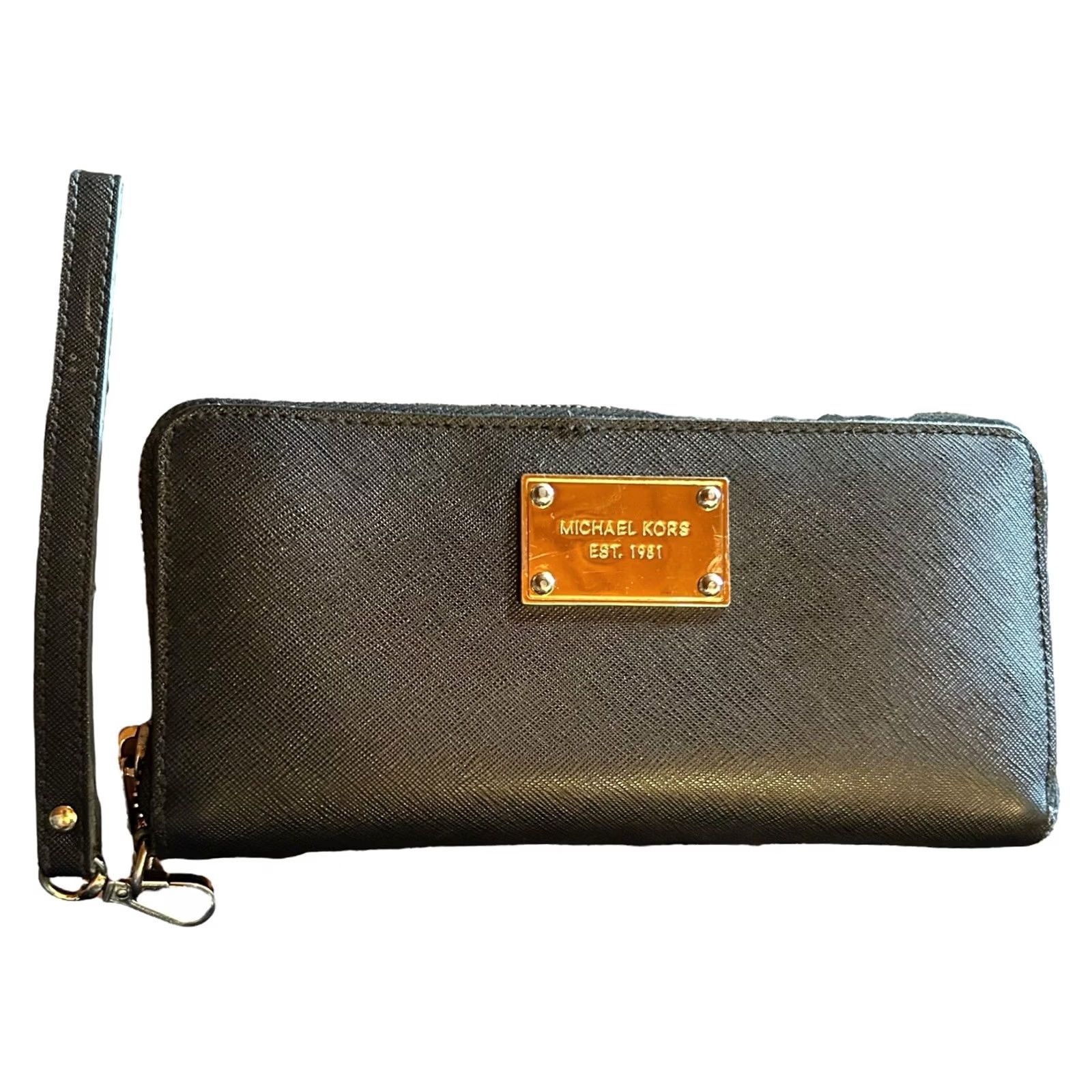 Michael Kors Michael Kors Saffiano Jet Set Zip Around Wallet Black Leather Women's Zip-Around Credit Card/Cardholder Size ONE SIZE - 2 Thumbnail
